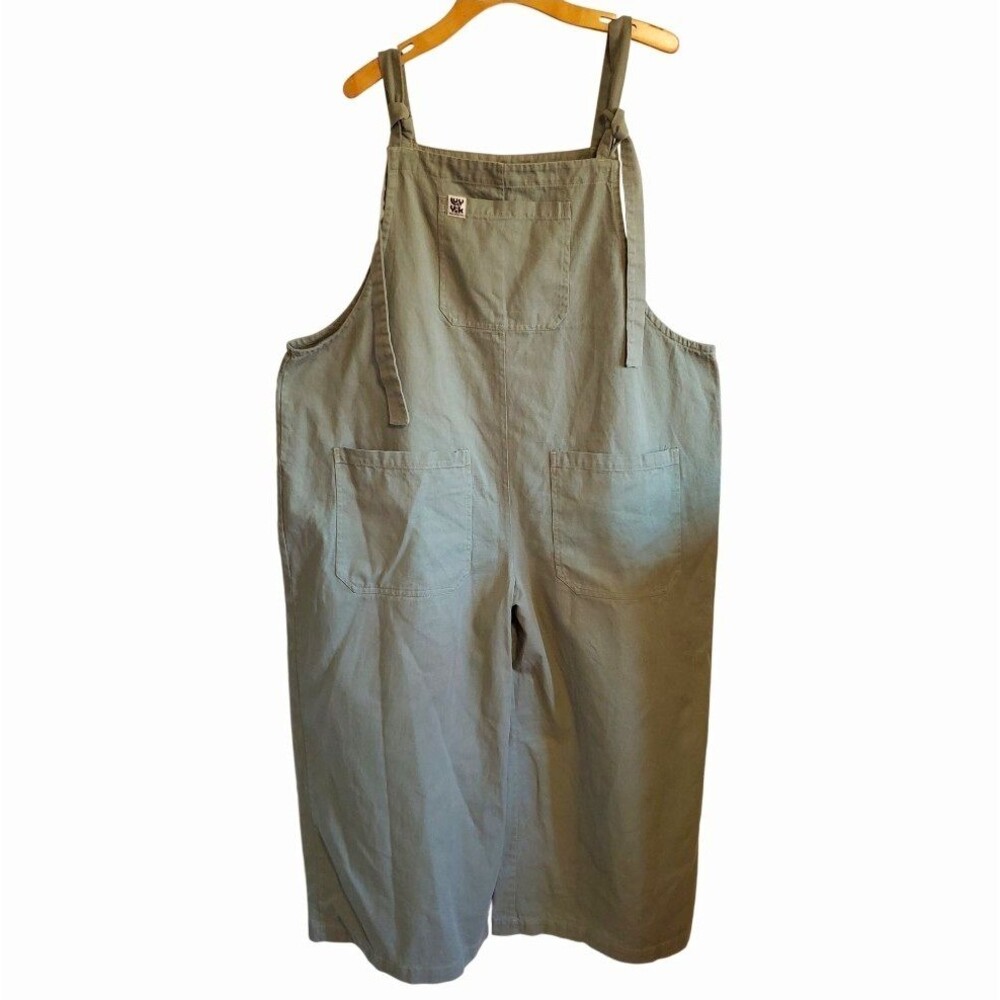 Lucy & Yak Sage Green Wide Leg Dungarees Overall Organic Cotton Utility Size 18